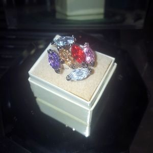 Multicolor cubic zirconia 6 Stone cocktail ring NEW